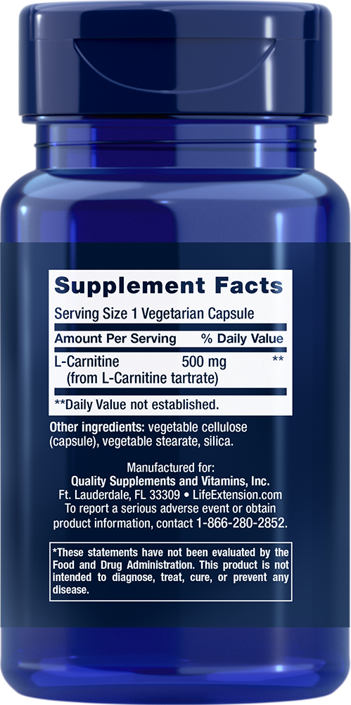 L-Carnitine 500mg - Amino Acid Nutritional Supplements > Acetyl-L-Carnitine Nutritional Supplements - Life Extension - YOUUTEKK