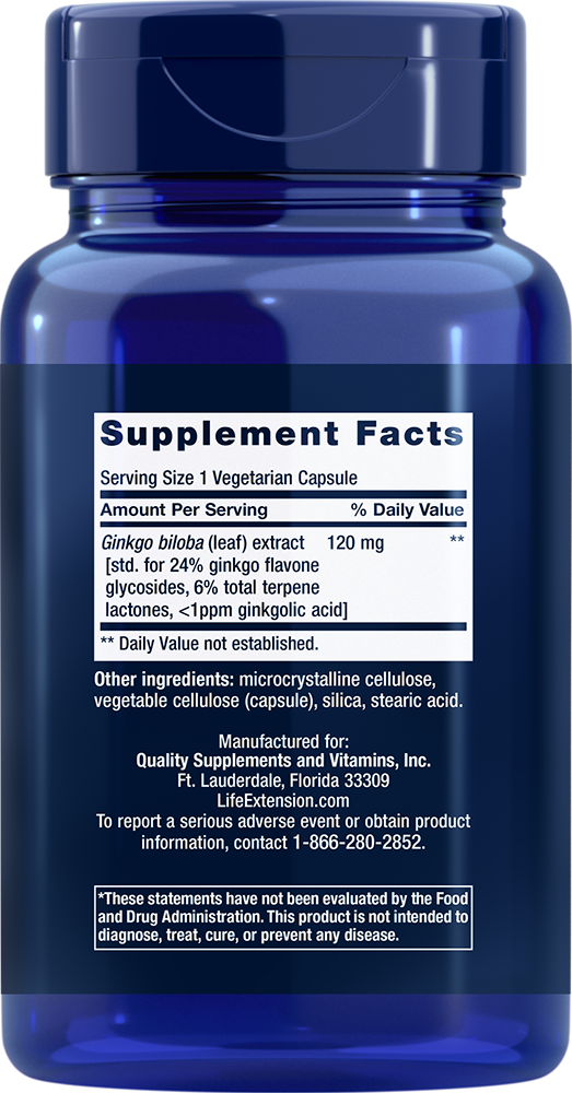 Ginkgo Biloba Certified Extract™ 120mg - Vitamins & Dietary Supplements > Ginkgo Biloba Herbal Supplements - Life Extension - YOUUTEKK