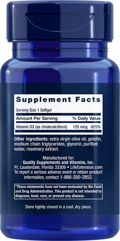 Vitamin D3 125 mcg (5000 IU) - Vitamin Supplements > Vitamin D Supplements - Life Extension - YOUUTEKK