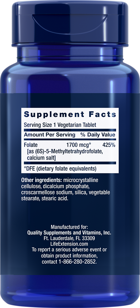 High Potency Optimized Folate L-Methylfolate 1700 mcg - Vitamins & Dietary Supplements > Vitamin B9 > folic acid > folate Supplements - Life Extension - YOUUTEKK