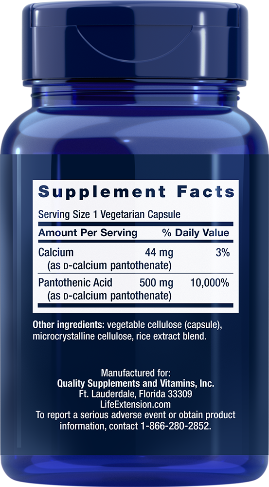 Pantothenic Acid Vitamin B-5 500 mg - Vitamin B Supplements > Vitamin B5 (Pantothenic Acid) Supplements - Life Extension - YOUUTEKK