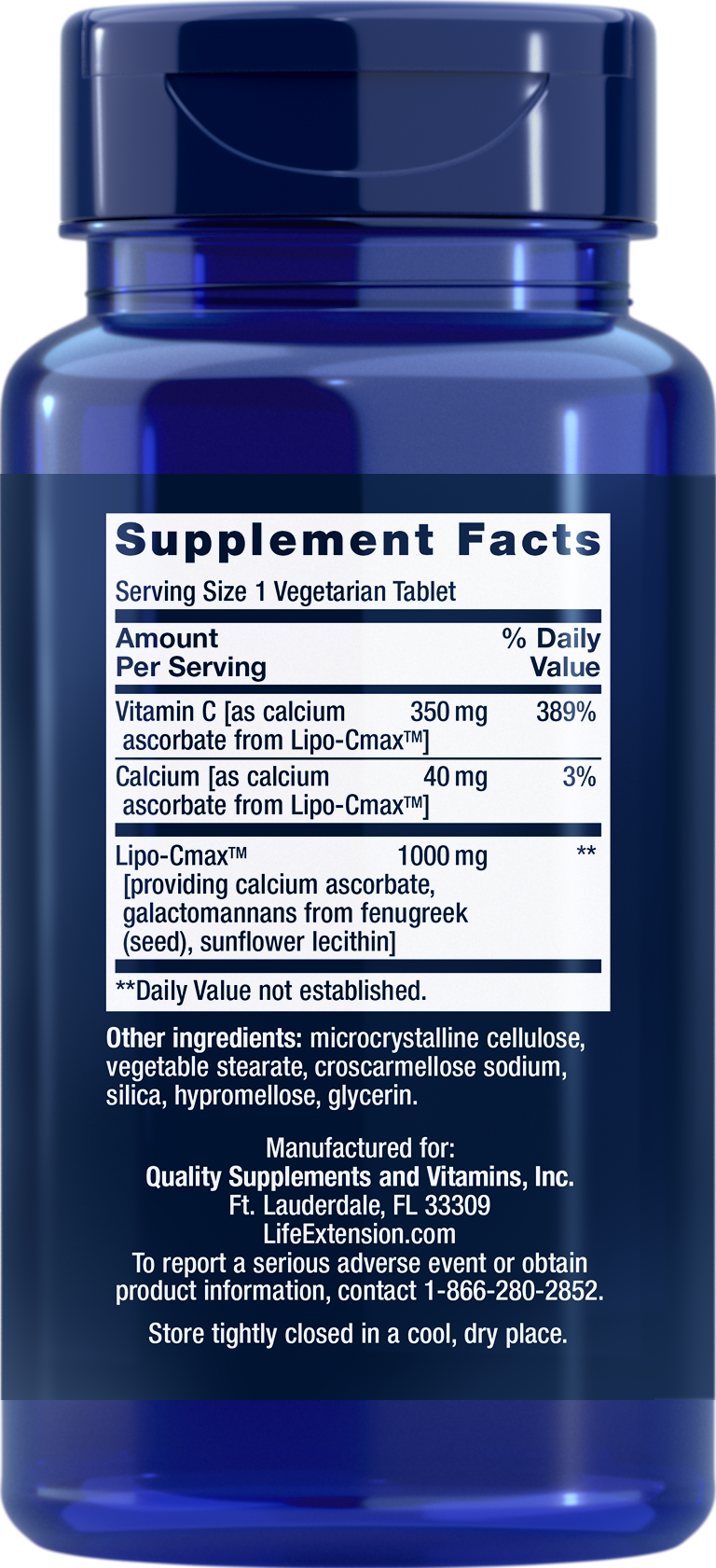 Supplement bottle with blue label displaying 'Supplement Facts' on a white background