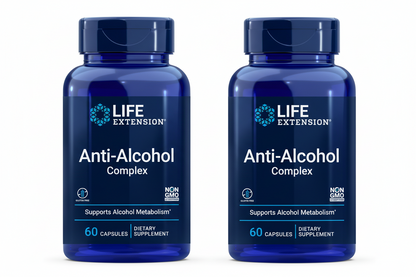 Two bottles of Life Extension Anti-Alcohol Complex on a white background